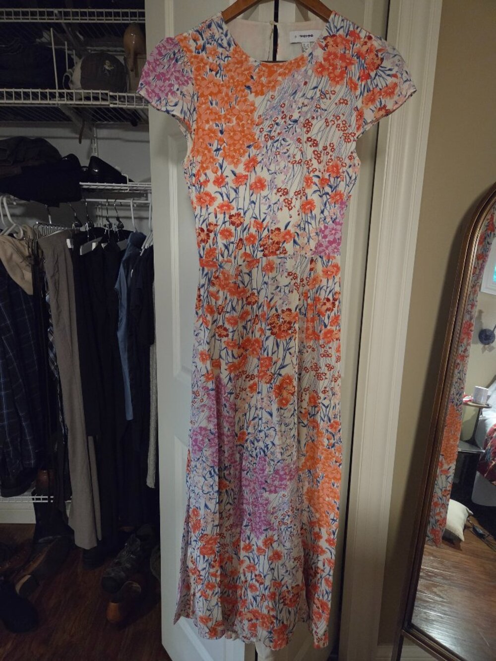 REISS Livia Floral Print Cut-Our Back Midi Dress Size 2